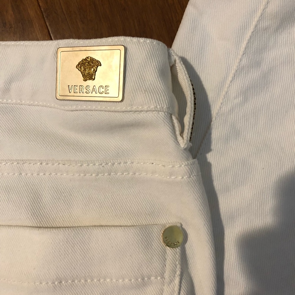 28 Versace White jeans 28 in waist trousers with gold bling design 98% cotton